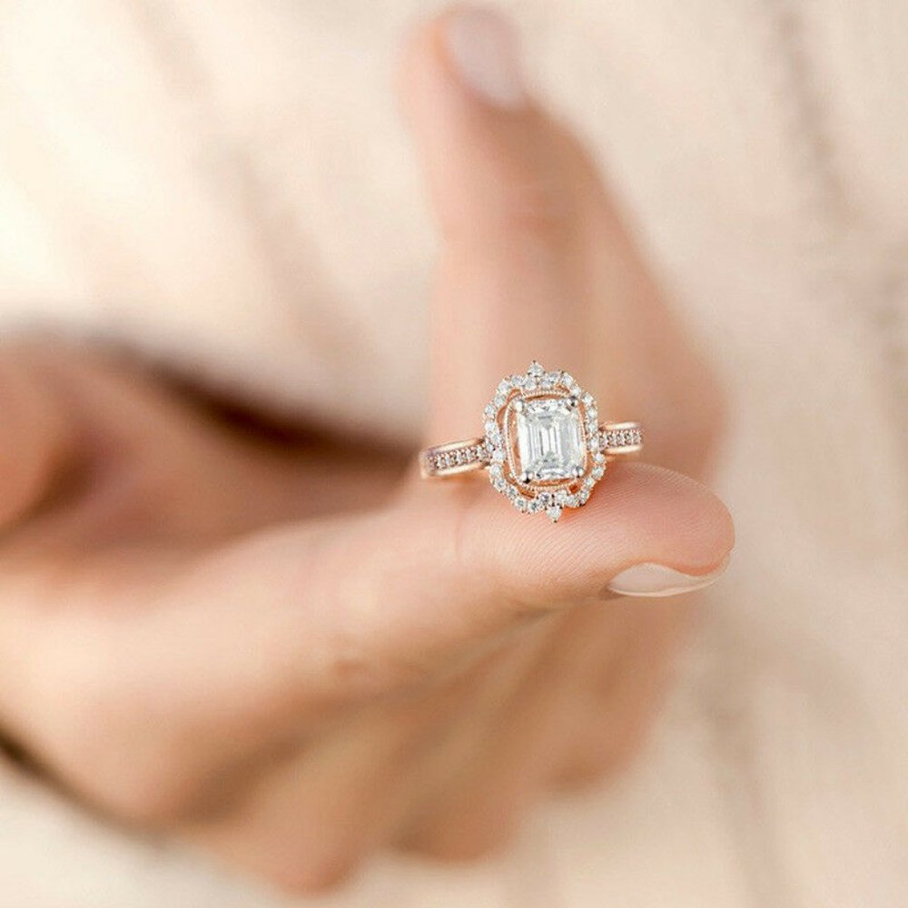 Rose Gold Emerald Cut Ring - Picture 5 of 5